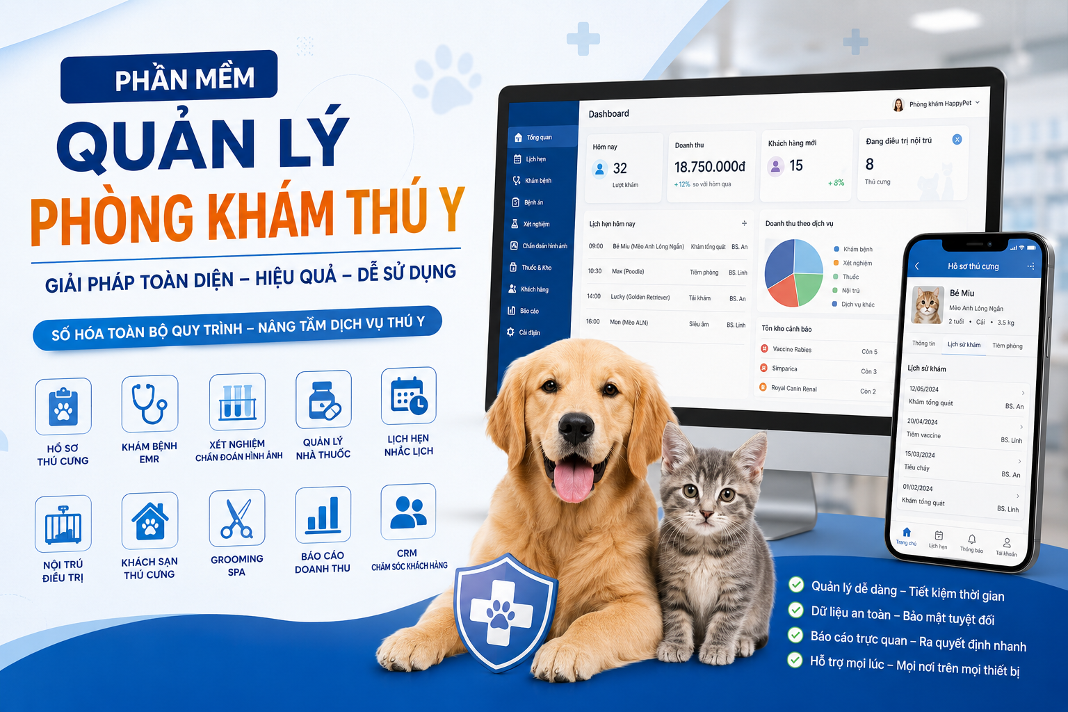 Các chức năng cốt lõi của phần mềm quản lý phòng khám thú y